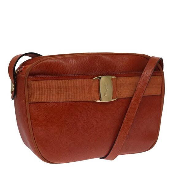 Salvatore Ferragamo Shoulder Bag Leather Brown Gold Auth 102665 - Picture 1 of 16